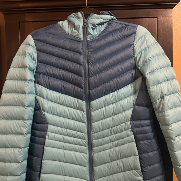 Lands' End Women's Two-Tone  teal/ blue Puffer Coat - Picture 7 of 7